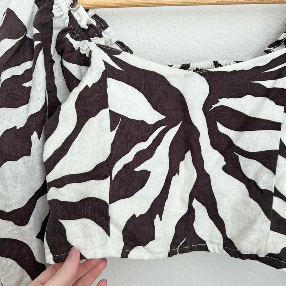Faithfull The Brand Zebra Print Linen Crop Blouse Size 4